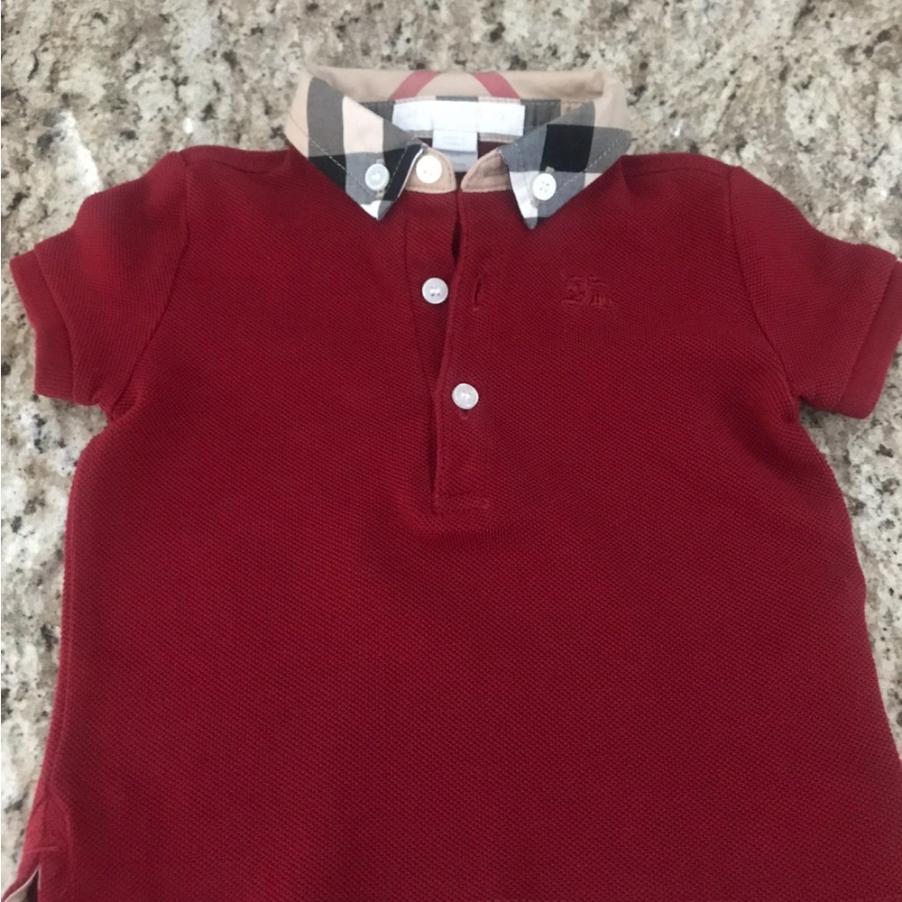 Burberry Burgundy Polo with Checkered Collar